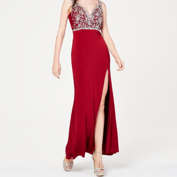 Crystal Doll Hand Beaded V-Neck Tank Dress Wine - Picture 5 of 5